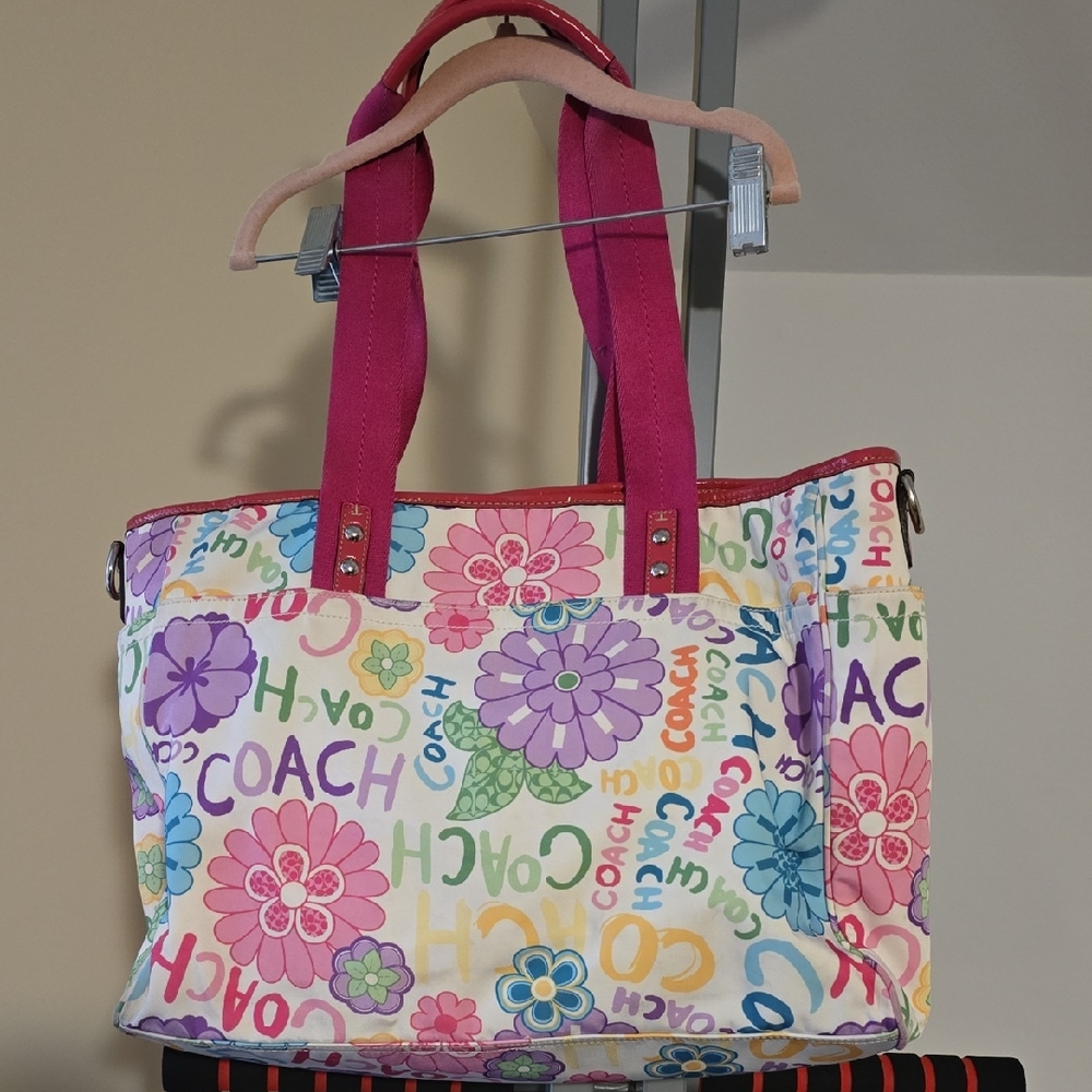 Coach Pink and Multicolor Floral Tote
